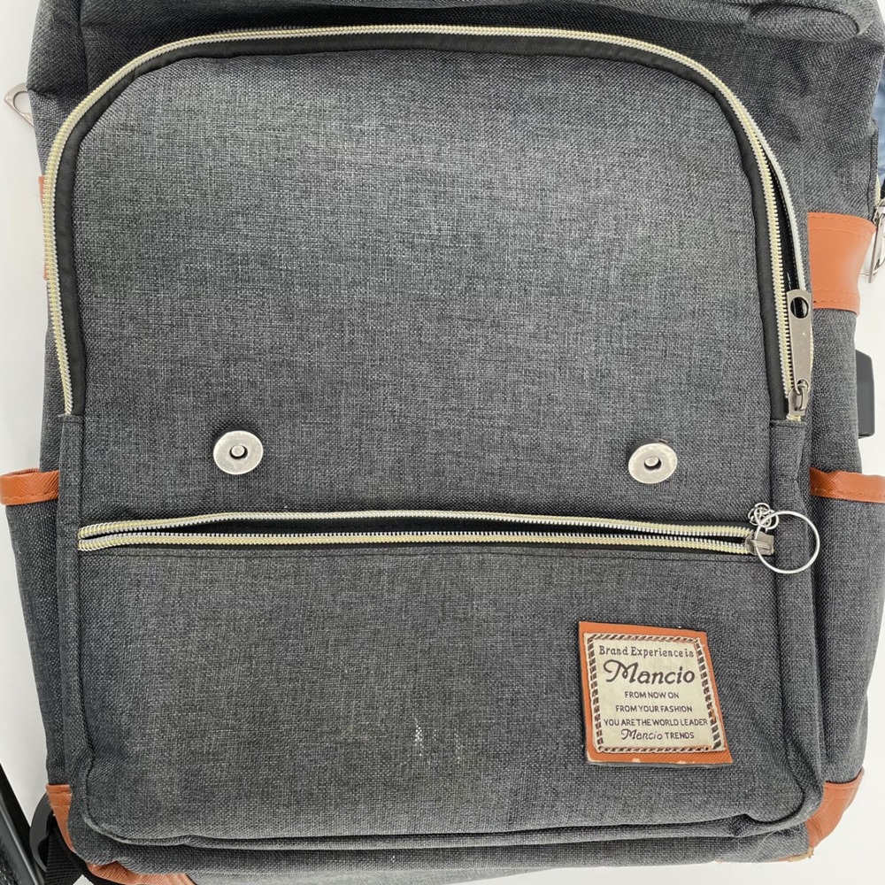 Mancio Vintage Laptop Backpack Gray Canvas USB Charging Port School Travel Bag - Picture 15 of 16